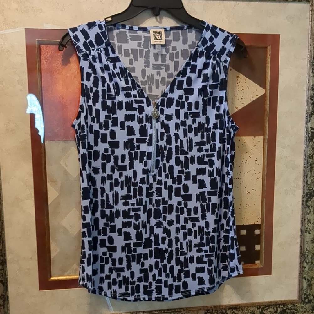 Anne Klein Blue Graphic Sleeveless Blouse
